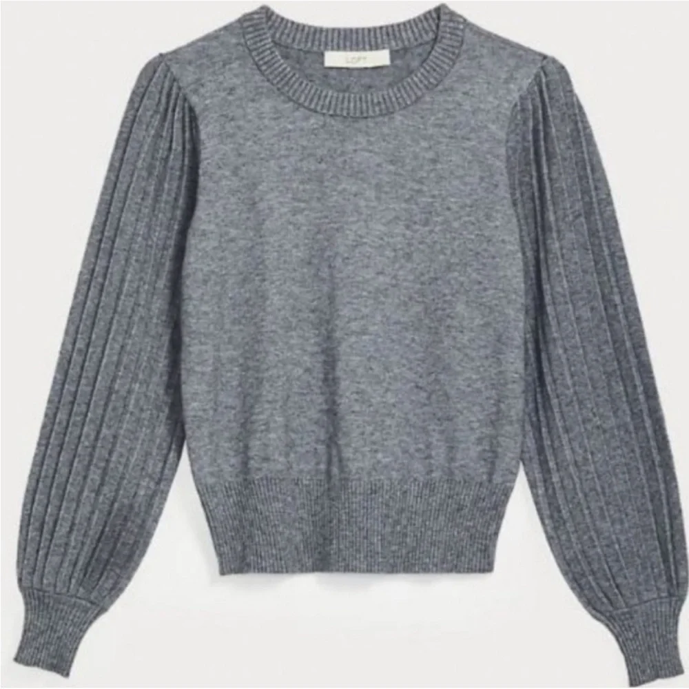 Ann Taylor LOFT Pleated Balloon Sleeve Soft Wool Blend Sweater